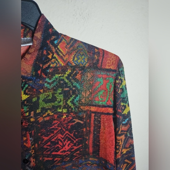 Chicos Top Sheer Silk Geometric Patterned Boho Artsy Colorful - Picture 6 of 16